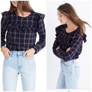 Madewell Plaid Ruffle Yoke Top